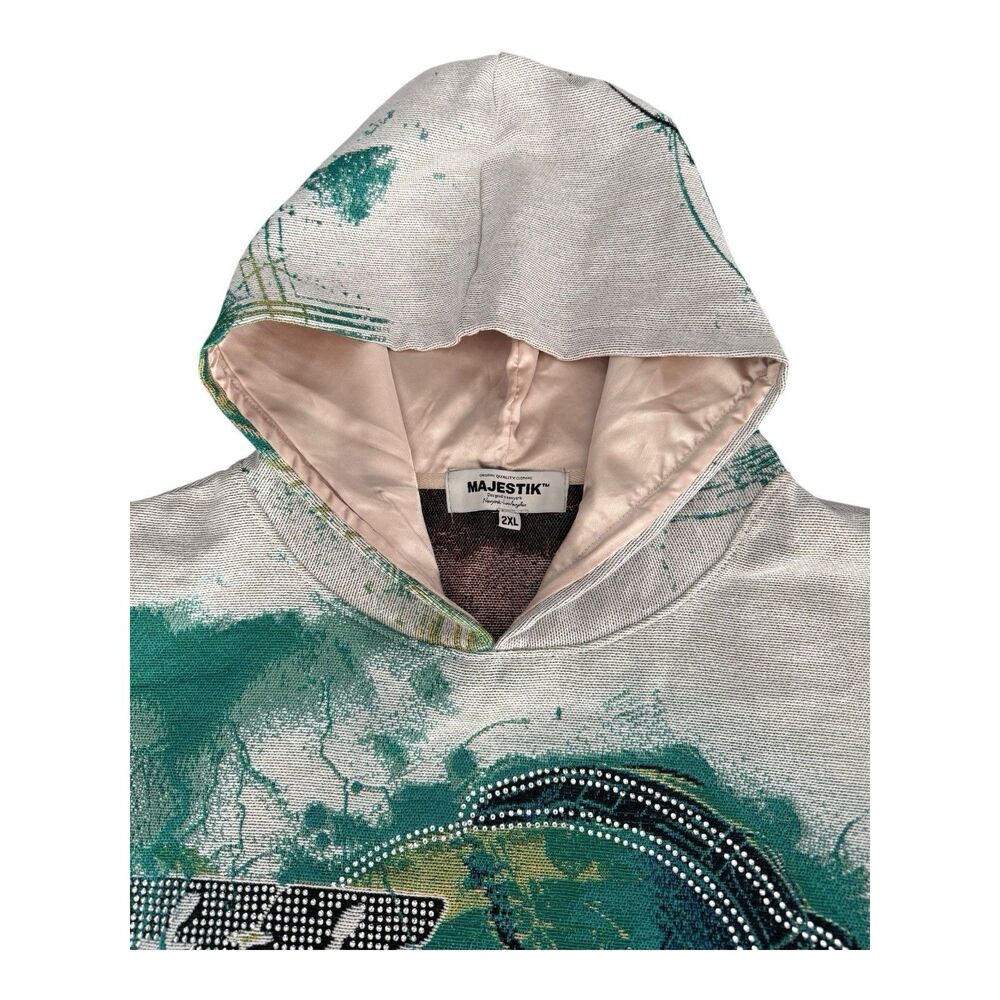 MAJESTIK  Men's Casual Tapestry Jacquard Hoodie Shine In The Light Cream 2XL - Picture 4 of 12
